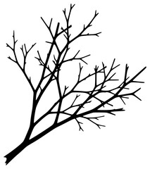 Fototapeta premium A black and white silhouette of a bare tree branch, black, branch, illustration, limb, profile, tree, tree branch, twig, against transparent background