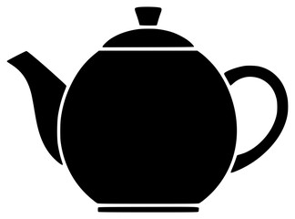 A black silhouette of a teapot on a , black, boiler, flat, icon, illustration, profile, tea, tea pot, against transparent background
