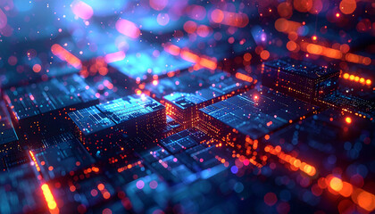 Fototapeta premium Cybernetic Realm: An intricate web of glowing circuits and digital pathways comes to life, a mesmerizing depiction of technology's core