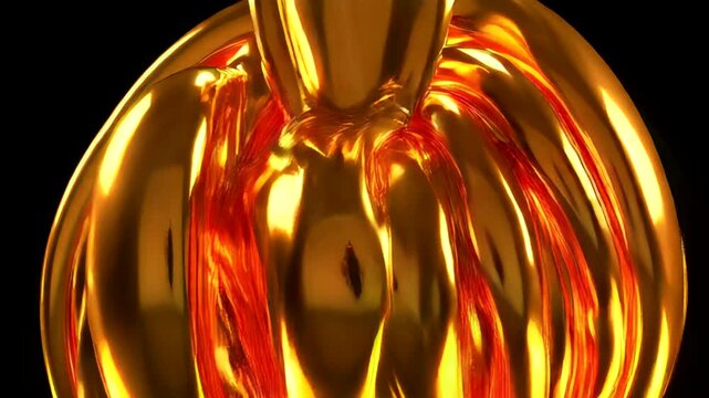 Golden liquid flowing elegantly against a black background, showcasing fluidity
