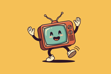 Retro Television Character Dancing Joyfully.