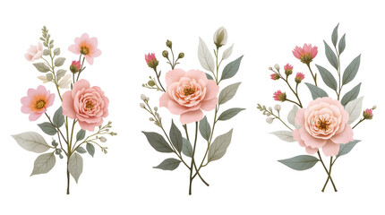 Elegant Pink Floral Bouquets Featuring Peonies and Anemones on White Background
