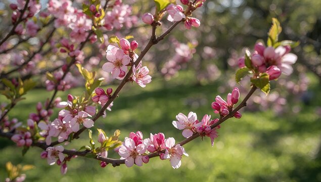 Branches and flowers of a plum tree in bloom, symbolizing springtime growth and renewal