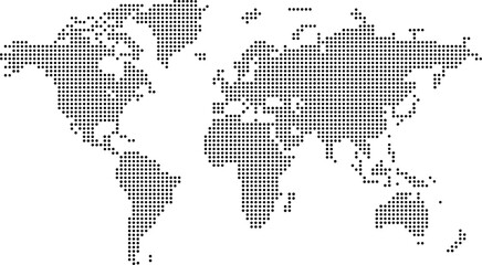 World Map Composed of Black Dots on White Background