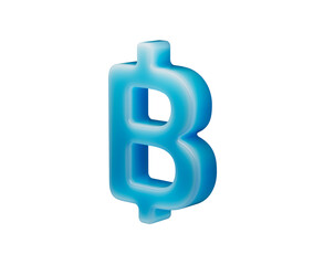 Glossy Thai Baht symbol in smooth blue with subtle glow and rounded form, 3D Illustration.