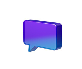 A glossy speech bubble icon in gradient of purple-to-blue, symbolizing dialogue, 3D Illustration.
