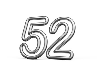 Number Fifty two 52 Made Of Silver Metallic White Background 3D Illustration