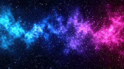 Naklejka premium Cosmic Nebula Pink and blue celestial clouds swirl across a starry night sky, ideal for science fiction backgrounds