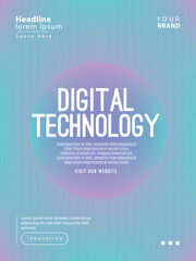 Modern digital technology poster design featuring a soft gradient circle, pastel neon colors, and clean minimal layout. Perfect for tech events, innovation themes, business presentations, and digital 