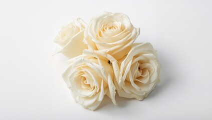 Fototapeta premium Pale yellowish white roses are blooming against a white backdrop, ideal for floral design applications