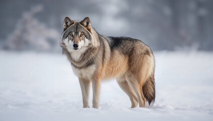 Obraz premium Image of a she-wolf against a white backdrop, showcasing the animal's elegance and natural beauty