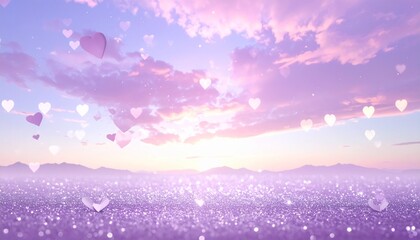 婚活や恋愛、バレンタインの夢：きらめく紫色のハートとサテンのテクスチャ背景素材