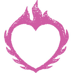 Pink Heart Shape Surrounded by Flames on Transparent Background Abstract Symbol Representing Love Passion and Energy with Grunge Texture Effect