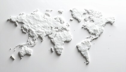 World Map Made of White Powder Salt on White Background Global Concept and Representation