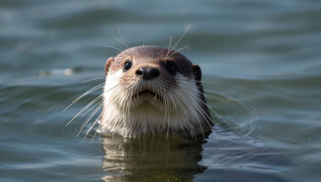 Otter gazing directly at the viewer, showcasing curiosity and engagement