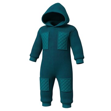 Baby Hooded Jumpsuit Quilted Knit Ribbed Patch Detail Playsuit For Infant And Toddler Clothing Outfit