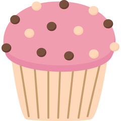 Pink frosted cupcake with chocolate and cream colored sprinkles on a transparent background a sweet dessert treat