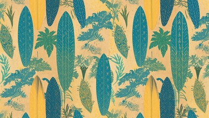 Seamless pattern featuring surfboards, ideal for summer-themed designs