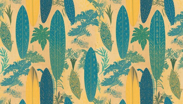 Seamless pattern featuring surfboards, ideal for summer-themed designs