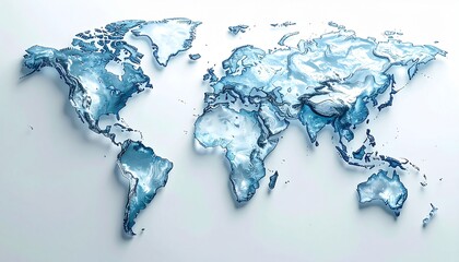 World Map Made of Liquid Water Droplets Symbolizing Global Hydration and Sustainability