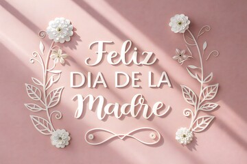 Elegant Feliz Dia de la Madre floral design with soft pink background and natural light shadows