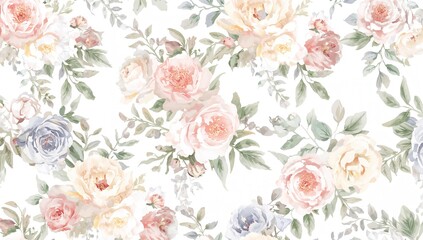 Watercolor floral pattern featuring traditional blooms, ideal for textile design and surface applications