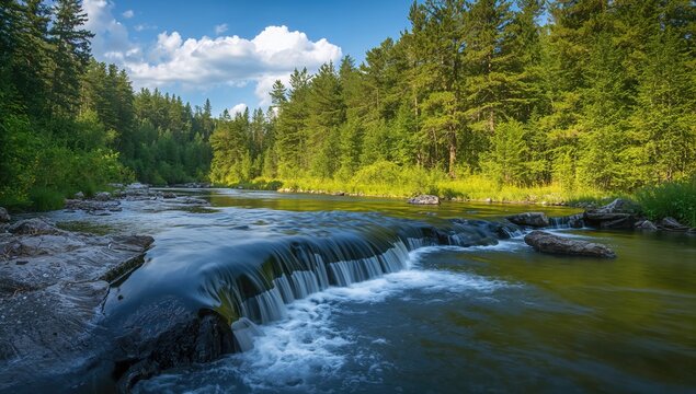 Flambeau River cascading over rocks, showcasing natural erosion patterns, Earth Day - Powered by Adobe