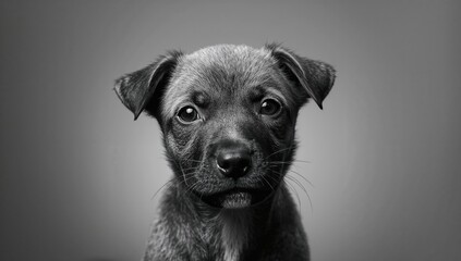 Dog's head in monochrome, emphasizing cuteness and domesticity