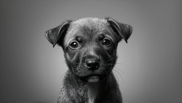Dog's head in monochrome, emphasizing cuteness and domesticity