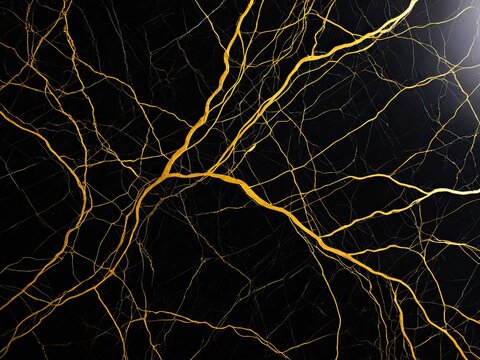 Golden Lightning Bolt Pattern on Black Background - Abstract Texture, Energy, and Modern Design Element for Website or Graphic Design