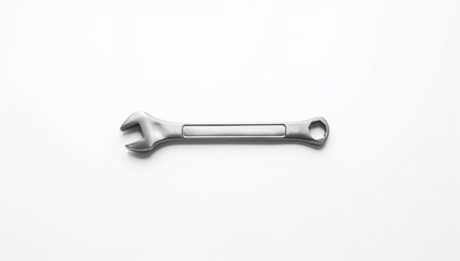 Steel wrench isolated on a white backdrop, tool maintenance