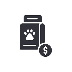 Pet Food Cost Icon with Dollar Animal Treat Expense