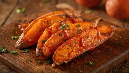 Oven roasted sweet potato wedges, fiber-dense choice