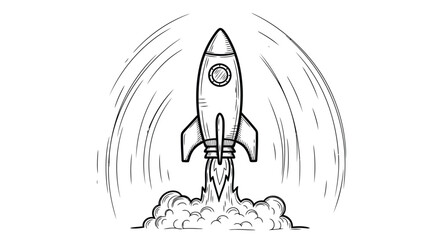 Vintage rocket launch illustration with smoke and motion lines