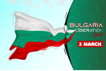 A stylized Bulgaria Liberation Day design featuring the Bulgarian flag in white, green, and red, with bold text ‘Bulgaria Liberation Day’ and the date ‘3 March’ on a modern, abstract background.