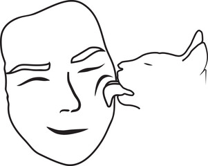 Cute vector of a cat and its owner licking its cheek.