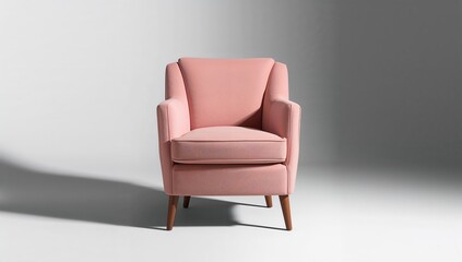 Art Deco armchair in pink velvet with wooden legs, design suitability for modern interiors