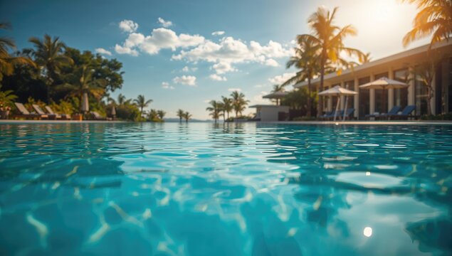Swimming pool in a wellness retreat, relaxation space,