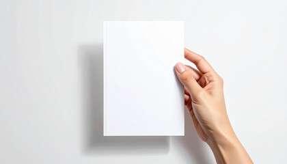 Obraz premium A hand holding a blank white paper; white background