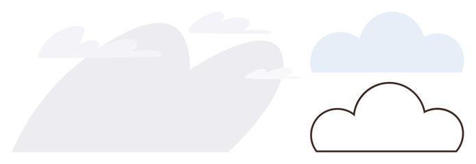 Diverse cloud designs include soft gray, blue, and black-outlined forms representing variability and simplicity. Ideal for weather, nature, calm, minimalism, creativity, abstraction and modern flat