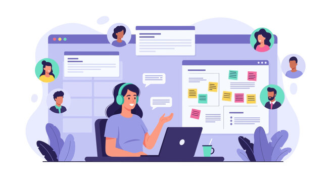 Illustrative depiction of remote team collaboration in a virtual workspace environment