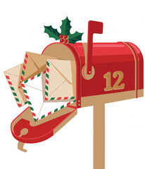 Red mailbox with Christmas letters and holly decoration envelopes vector illustration EPS file download.
