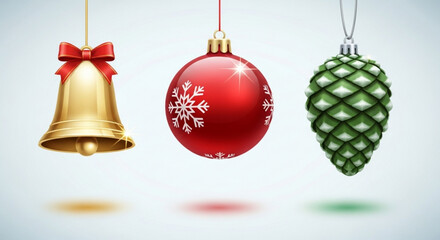 Christmas holiday ornaments bell pinecone and bauble decorations for xmas seasonal celebration design