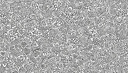Intricate Black and White Heart Pattern Background - Elegant Seamless Doodle Design for Love & Romance Themes