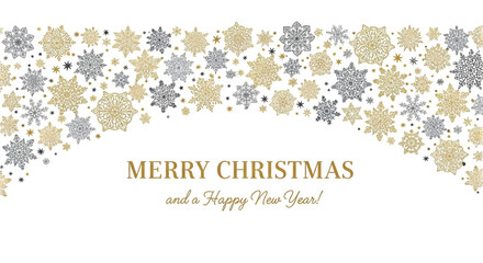 Merry christmas and happy new year greeting with snowflakes