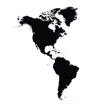 Black silhouette map of north and south america, encompassing the entire western hemisphere, providing a clear geographic representation for global studies and design projects.