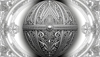 Intricate Ornate Silver Egg Ornament with Elaborate Victorian Scrollwork and Decorative Filigree Details