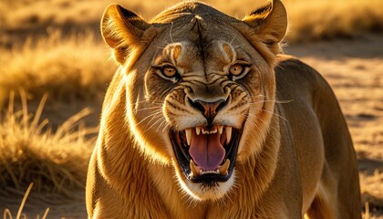 Majestic Lioness Portrait: Powerful African Wildlife Shot - Golden Hour Photography
