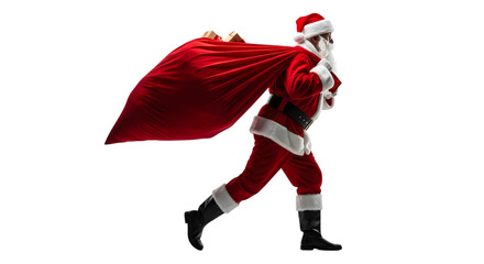 Santa claus running with a large red gift sack