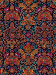 Intricate Paisley Pattern: Vibrant Floral Damask Seamless Design - Perfect for Textiles, Backgrounds, and Artistic Projects